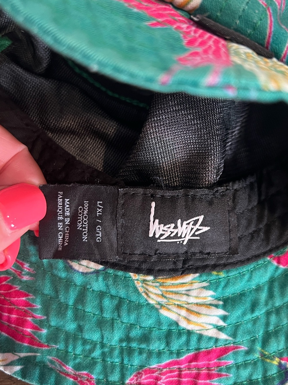 Stussy cotton teal bucket hat with crane birds size L/XL - Picture 6 of 8